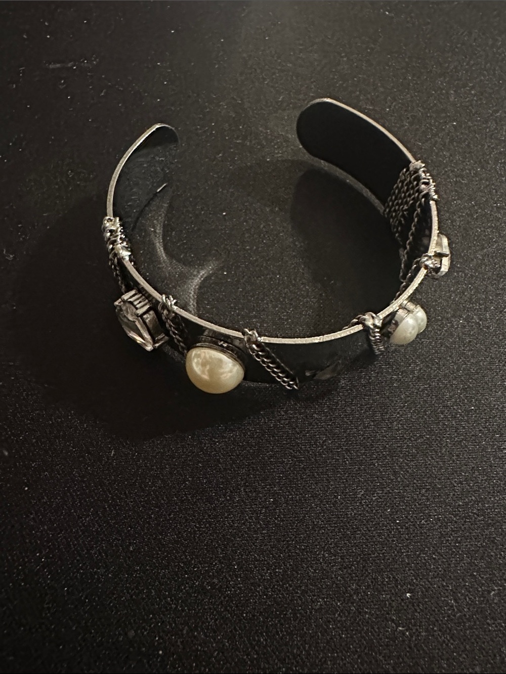Silver Pearl Accent Cuff Bracelet - Women Jewelry
#137